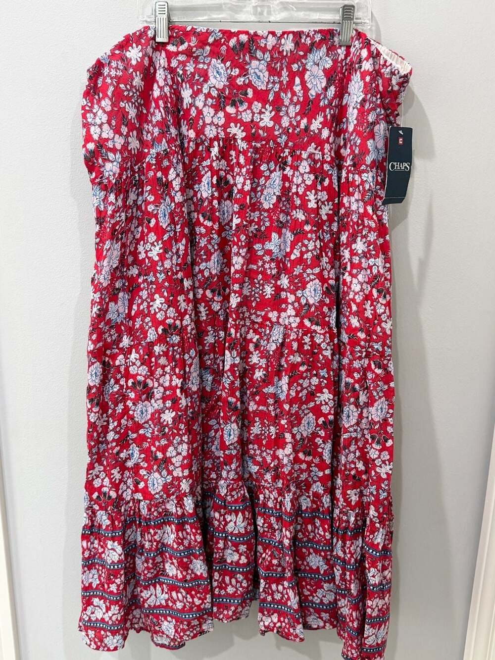 Red Floral Tiered lightweight cotton Maxi Skirt -size xl